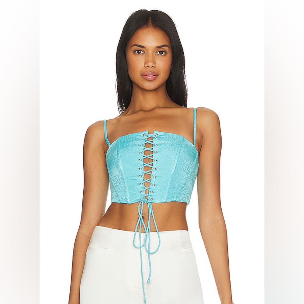 Camila Coelho Lace-Up Blue Crop Top